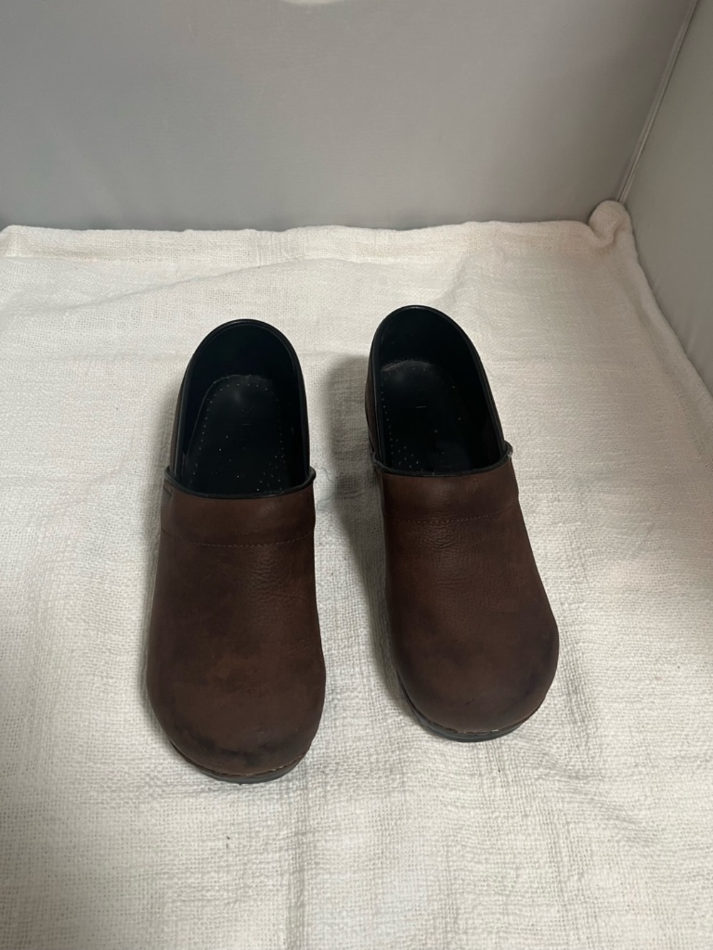 Sanita Brown Leather Slip-On Clogs